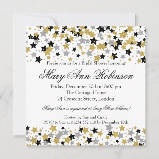 Moderne Vrijgezellenfeest Gold Glitter Stars Confe Kaart (Voorkant)