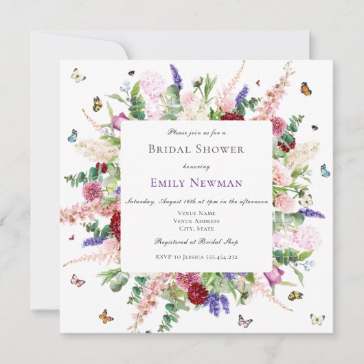 Moderne Vrijgezellenfeest met bloemen en vlinders Kaart (Voorkant)