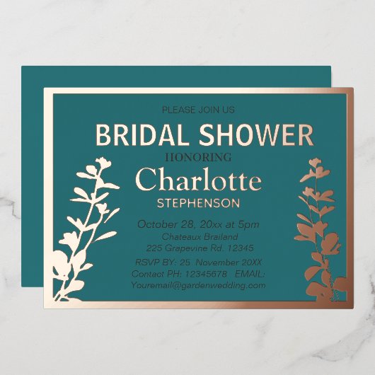 Moderne Vrijgezellenfeest met botanische bladeren Folie Uitnodiging (Voorkant / Achterkant)