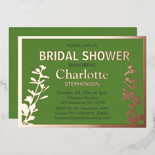 Moderne Vrijgezellenfeest met botanische bladeren Folie Uitnodiging (Voorkant / Achterkant)