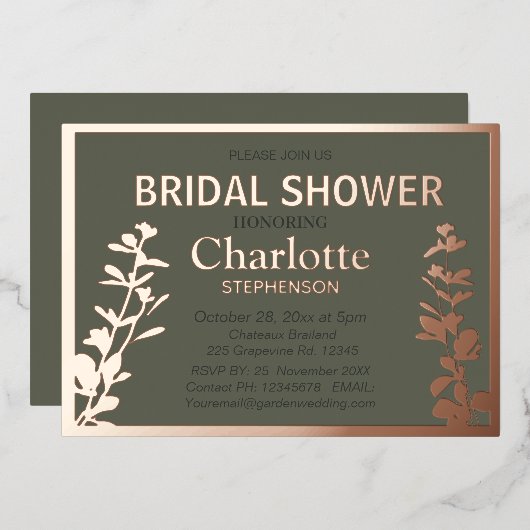 Moderne Vrijgezellenfeest met botanische bladeren Folie Uitnodiging (Voorkant / Achterkant)