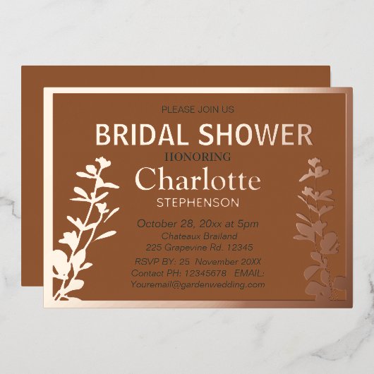 Moderne Vrijgezellenfeest met botanische bladeren Folie Uitnodiging (Voorkant / Achterkant)