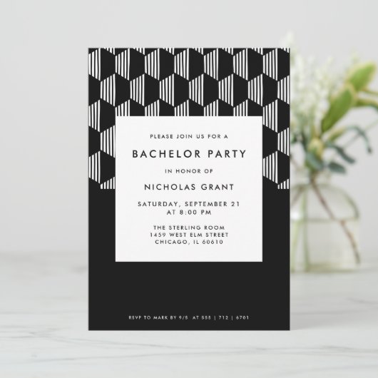 Moderne vrijgezellenfeest Minimal zwart-wit Kaart (Staand voorkant)