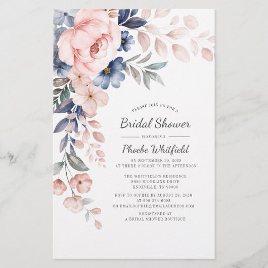 Moderne Vrijgezellenfeest Roze Floral Uitnodiging  Briefpapier (Voorkant)