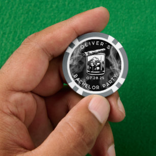 Moderne vrijgezellenfeest sigaren en whiskey zwart poker chips