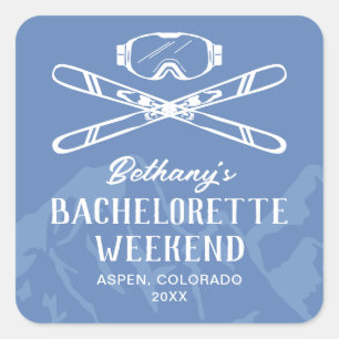 Moderne vrijgezellenfeest skiën vierkante sticker