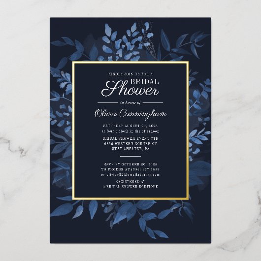 Moderne Vrijgezellenfeest van de marineblauw Folie Uitnodiging (Voorkant)