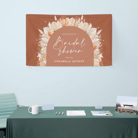 Moderne vrijgezellenfeest van Terracotta pampas Spandoek (Beurs)