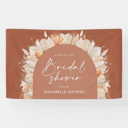 Moderne vrijgezellenfeest van Terracotta pampas Spandoek (Horizontaal)