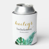 Moderne vrijgezellenweekend palmbladeren met naam  blikjeskoeler (Blikje Voorkant)