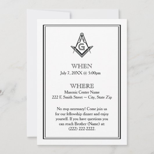 Moderne vrijmetselaar diner uitnodiging, aangepast kaart (Achterkant)
