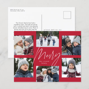 Moderne vrolijk 6 foto kerst collage rood feestdagenkaart