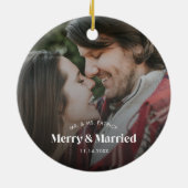 Moderne Vrolijk en Getrouwd Foto Vakantie Keramisch Ornament (Achterkant)