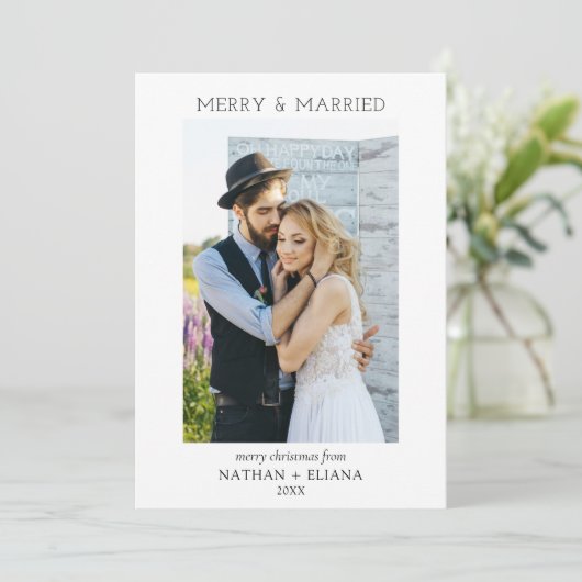 Moderne Vrolijk en Getrouwd Pas getrouwd Foto Vaka Feestdagenkaart (Staand voorkant)