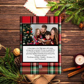 Moderne Vrolijk en Gezegend Rood en Zwart Plaid Folie Feestdagenkaart