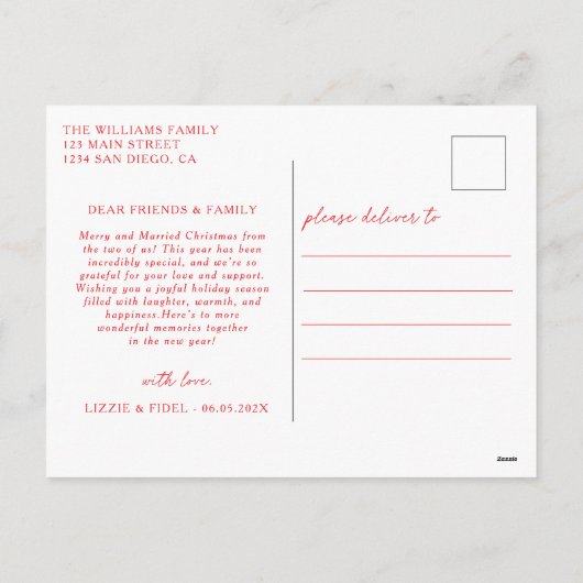 Moderne Vrolijk & Getrouwd Trouwfoto Kerstmis Feestdagenkaart (Achterkant)