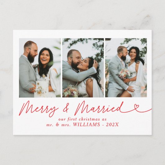 Moderne Vrolijk & Getrouwd Trouwfoto Kerstmis Feestdagenkaart (Voorkant)