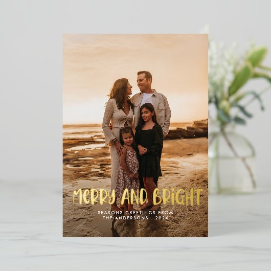 Moderne Vrolijk & Helder Retro Kleurrijke Kerstmis Folie Feestdagenkaart (Staand Voorkant)