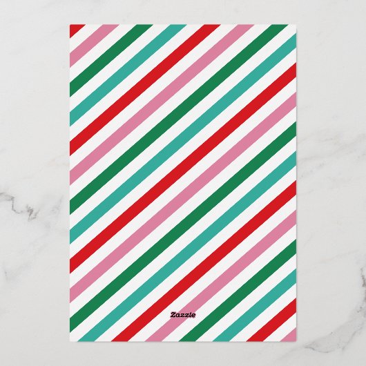 Moderne Vrolijk & Helder Retro Kleurrijke Kerstmis Folie Feestdagenkaart (Achterkant)