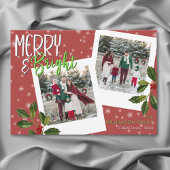 Moderne Vrolijk & Helder Rood Sneeuwvlok Holly Fot Feestdagenkaart