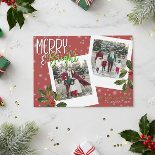 Moderne Vrolijk & Helder Rood Sneeuwvlok Holly Fot Feestdagenkaart