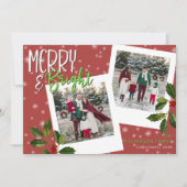 Moderne Vrolijk & Helder Rood Sneeuwvlok Holly Fot Feestdagenkaart (Voorkant)