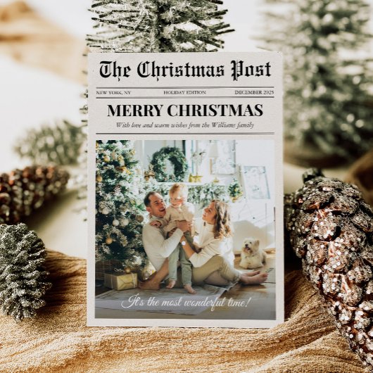 Moderne vrolijk kerst krant foto feestdagenkaart