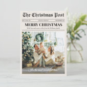 Moderne vrolijk kerst krant foto feestdagenkaart (Staand voorkant)