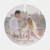 Moderne, vrolijk kerstfeest 2 Foto Uw kleur Glas Ornament (Achterkant)