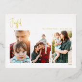 Moderne, vrolijk kerstscript drie foto's | Goud Folie Feestdagen Briefkaart (Voorkant)