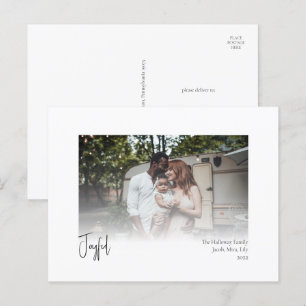 Moderne, vrolijk kerstscript, foto feestdagenkaart