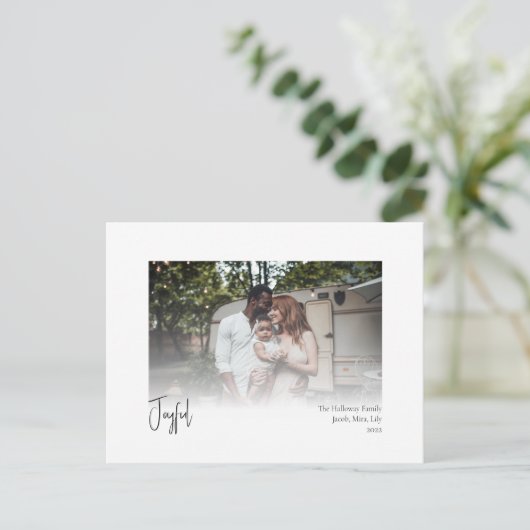 Moderne, vrolijk kerstscript, foto feestdagenkaart (Staand voorkant)