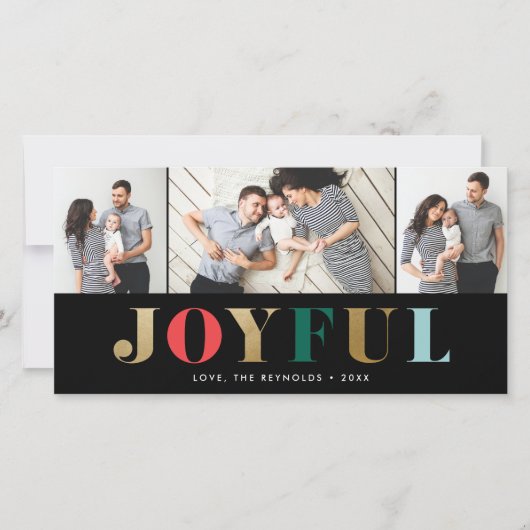 Moderne Vrolijke 3 Foto Kerst Vakantiekaart (Voorkant)