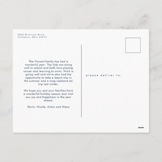 Moderne vrolijke 6 foto Kerstcollage marineblauw Feestdagenkaart (Achterkant)