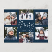 Moderne vrolijke 6 foto Kerstcollage marineblauw Feestdagenkaart (Voorkant)