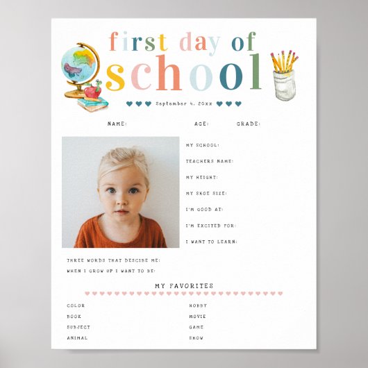 Moderne vrolijke belettering | 1e schooldag poster (Voorkant)