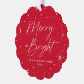 Moderne vrolijke en felrode vakantiefoto ornament kaart (Links)