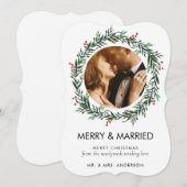 Moderne vrolijke en getrouwde foto Pas getrouwd ke Feestdagenkaart (Voorkant / Achterkant)