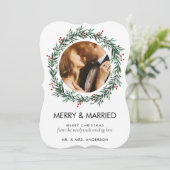 Moderne vrolijke en getrouwde foto Pas getrouwd ke Feestdagenkaart (Staand voorkant)