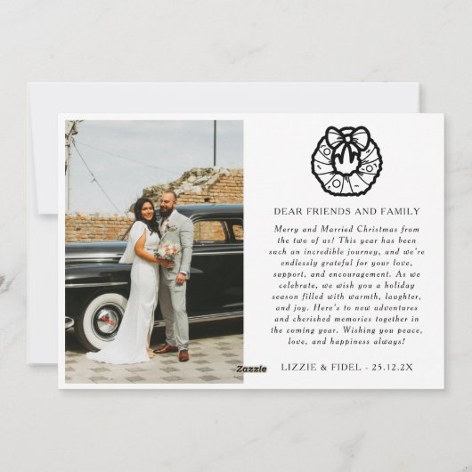 Moderne vrolijke en getrouwde Pas getrouwd Foto Ch Feestdagenkaart (Achterkant)