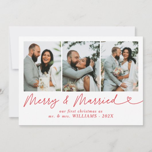 Moderne vrolijke en getrouwde Pas getrouwd Foto Ke Feestdagenkaart (Voorkant)