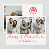 Moderne vrolijke en getrouwde Pas getrouwd Foto Ke Feestdagenkaart (Voorkant / Achterkant)