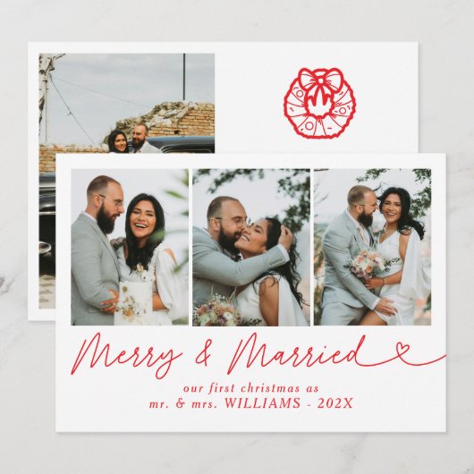 Moderne vrolijke en getrouwde Pas getrouwd Foto Ke Feestdagenkaart (Voorkant / Achterkant)