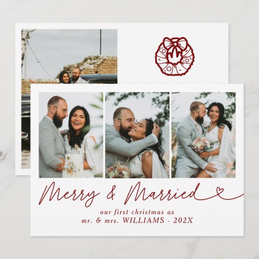 Moderne vrolijke en getrouwde Pas getrouwd Foto Ke Feestdagenkaart (Voorkant / Achterkant)