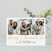 Moderne vrolijke en getrouwde Pas getrouwd Foto Ke Folie Feestdagenkaart (Staand Voorkant)