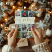 Moderne vrolijke en heldere faux goud 9 foto feestdagenkaart