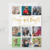Moderne vrolijke en heldere faux goud 9 foto feestdagenkaart (Voorkant)