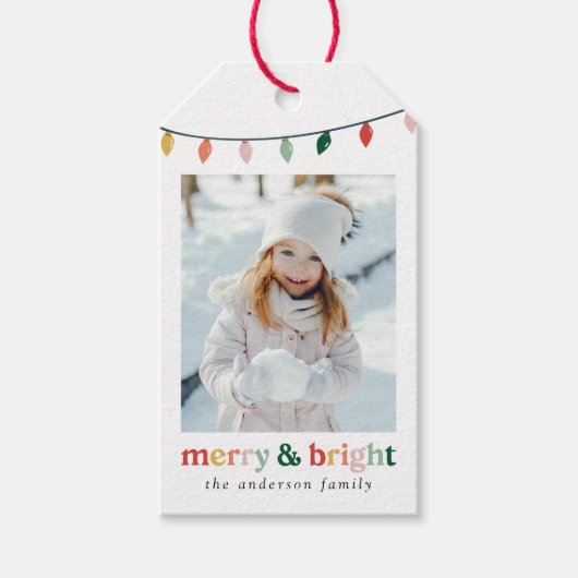 Moderne vrolijke en heldere fotovakantie cadeaulabel (Voorkant)