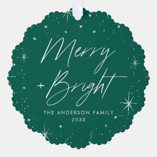 Moderne vrolijke en heldere groene vakantiefoto ornament kaart (Voorkant)