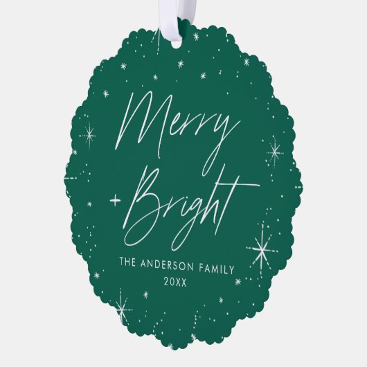 Moderne vrolijke en heldere groene vakantiefoto ornament kaart (Links)